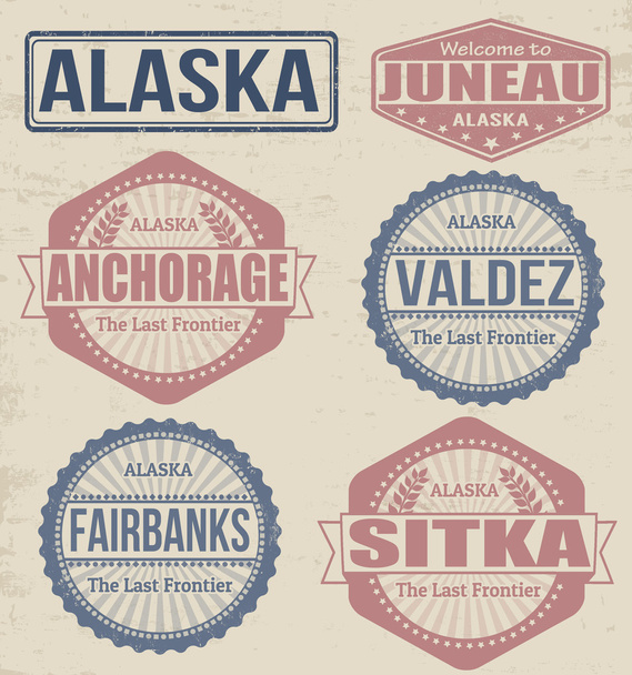 Alaszka városok bélyegek - Vektor, kép