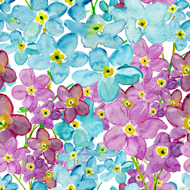 Watercolor pattern with purple and blue flowers - Foto, afbeelding