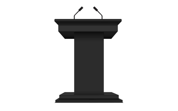 zwart aankondiging podium en microfoon op de witte achtergrond - Vector, afbeelding