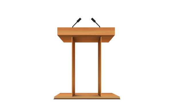 wooden announcement podium and microphone on the white background - Vector, Image