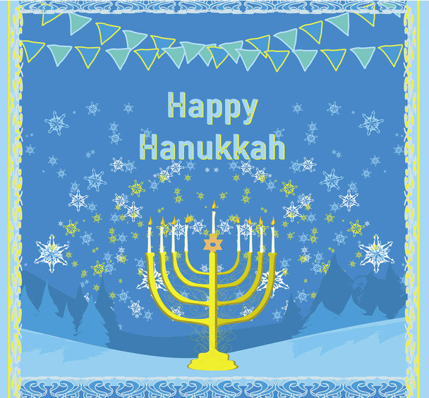 Hanukkah Greeting Card with garlands and snowflakes - Διάνυσμα, εικόνα