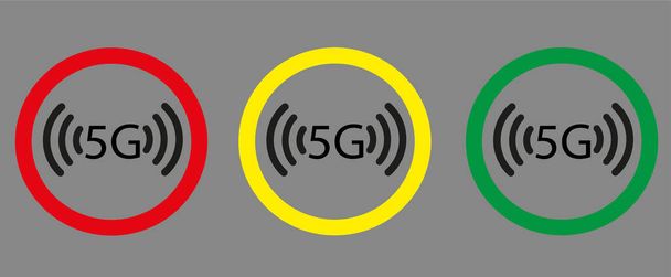 5G banner.Set иконки 5G. Красный, желтый, зеленый. Векторная иллюстрация для приложения, веб. сеть, иконки трафика. - Вектор,изображение