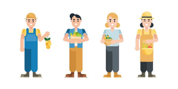 Set of farmer characters. Modern cartoon man and woman characters in flat style. Vector illustration. - Vector, Image