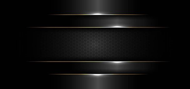 Αφηρημένο πρότυπο σχεδιασμού banner μαύρο γυαλιστερό με χρυσή γραμμή και εφέ φωτισμού σε σκούρο φόντο και υφή. Πολυτελές στυλ. Εικονογράφηση διανύσματος - Διάνυσμα, εικόνα