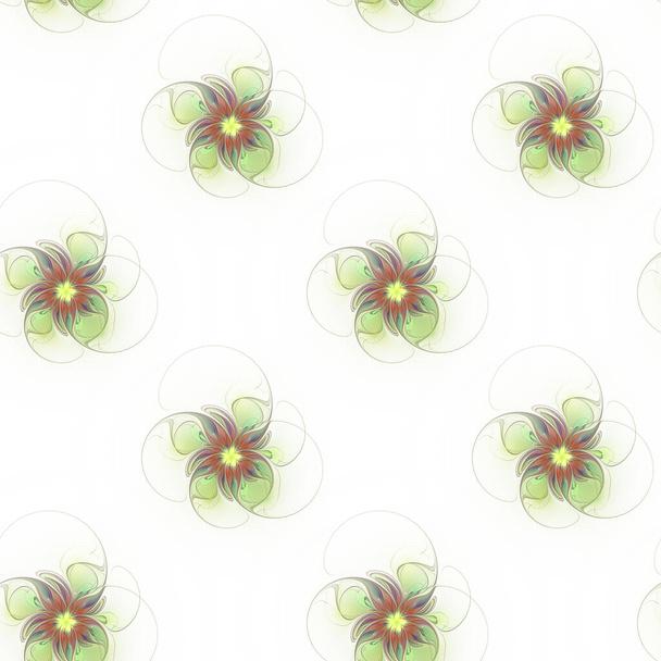 Fractal flowers seamless pattern on white background - Fotó, kép