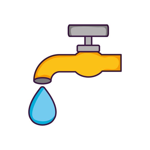 grifo de agua y el icono de gota, de estilo plano - Vector, Imagen