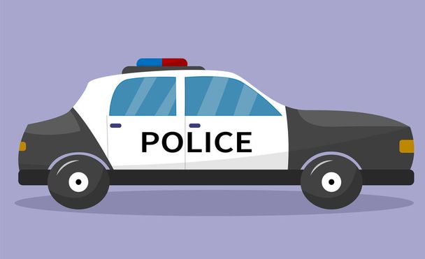 Police car, side view. Police patrol transport. Vector illustration, flat cartoon style. Vector illustration - Вектор, зображення