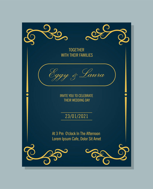 κομψές προσκλήσεις γάμου με κομψά στολίδια - Διάνυσμα, εικόνα