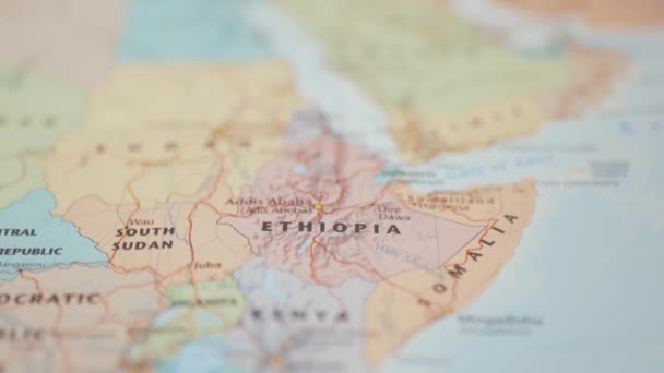 La República de Etiopía en un mapa africano colorido y borroso - Metraje, vídeo