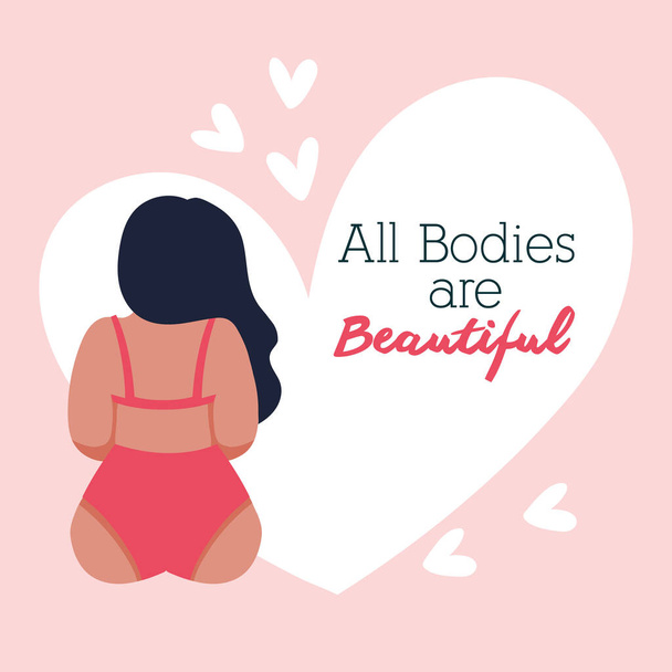 all bodies are beautiful lettering with woman in heart perfectly imperfect - Vector, Image