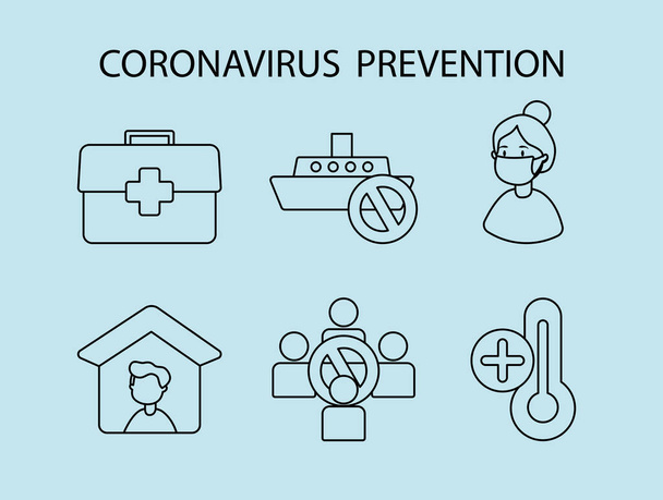 набор иконок первой помощи и коронавируса, стиль линии - Вектор,изображение