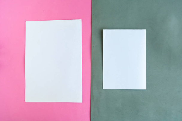 Two white mockup blanks on color geometric background, copy space for the text - Foto, afbeelding