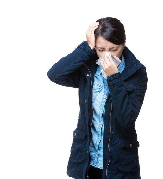 Asia woman sneeze and headache - Photo, Image