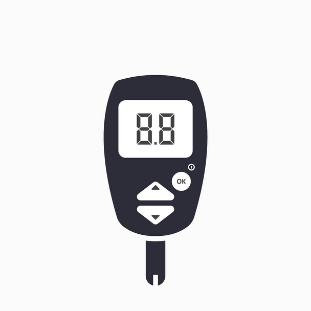 Quadrante bianco modello su glucometro. Dispositivo per il test della glicemia. Icona del glucometro del diabete. Vettore - Vettoriali, immagini