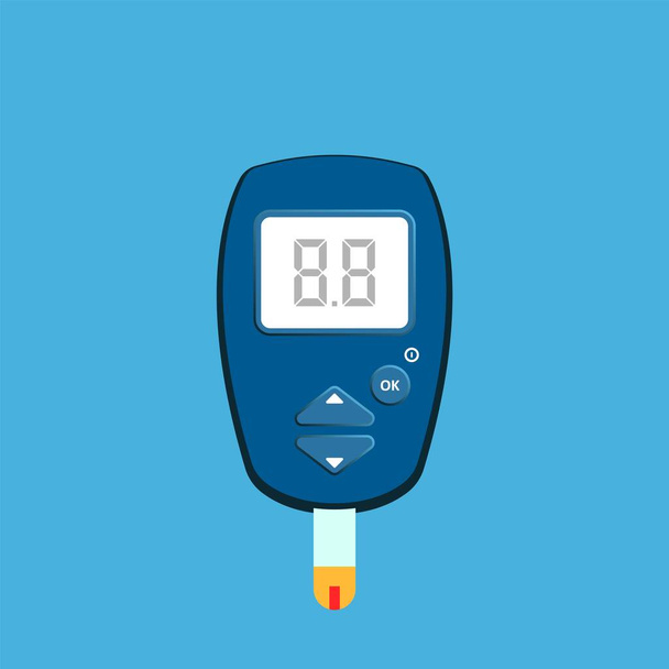 Cukrzycowe urządzenie do pomiaru glukozy. Pusty ekran dla wartości. Pusty numer. Sprawdzam poziom cukru we krwi w domu. Wektor - Wektor, obraz