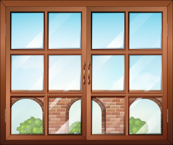 A closed window with a view of the gate - Vector, Image