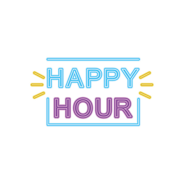 happy hour neon sign, colorful design - Vector, Image