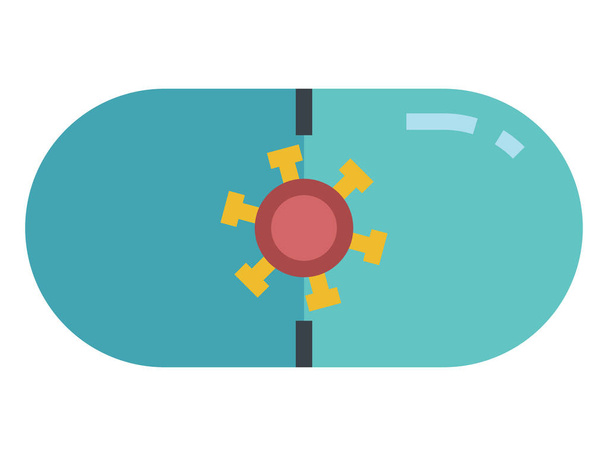 Clip-Art Illustration einer medizinischen Kapselkur mit Coronavirus - Vektor, Bild