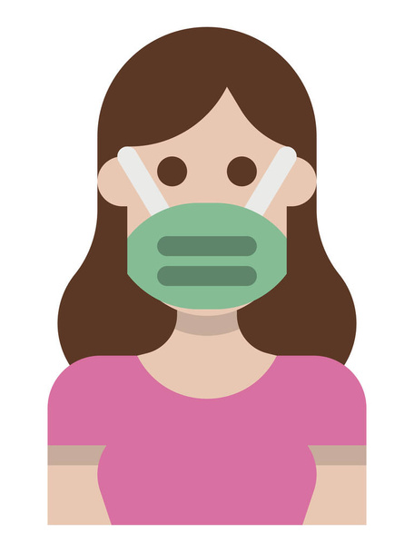 Clip-art Kuva nuoresta naisesta, jolla on suojaava naamio Corona-viruksen pandemian aikana - Vektori, kuva