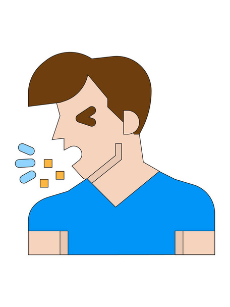 コロナウイルスの症状としての男の咳とくしゃみのクリップアートイラスト - ベクター画像