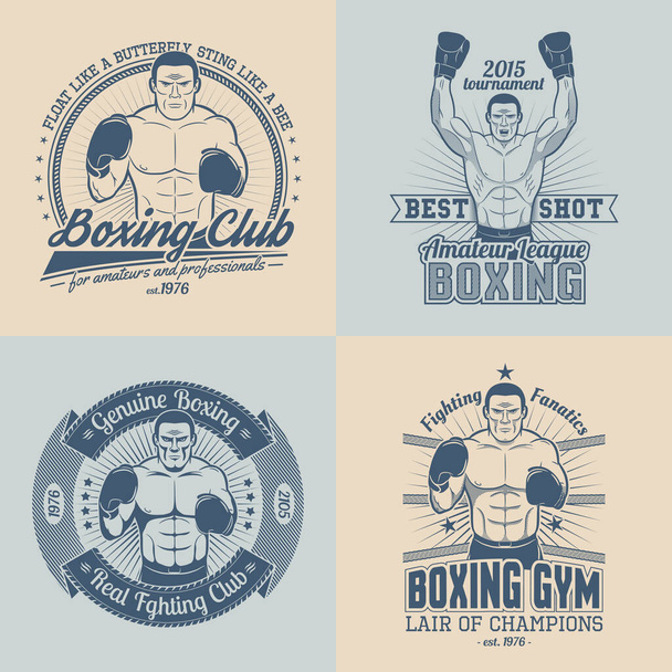 Boxing logos. Boxer in the corner. - Wektor, obraz