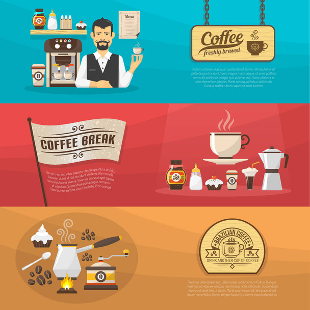 Coffee banners in a flat style design - Vector, Imagen