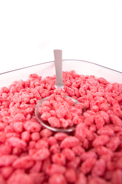 Breakfast pink cereal strawberry rice background - Zdjęcie, obraz