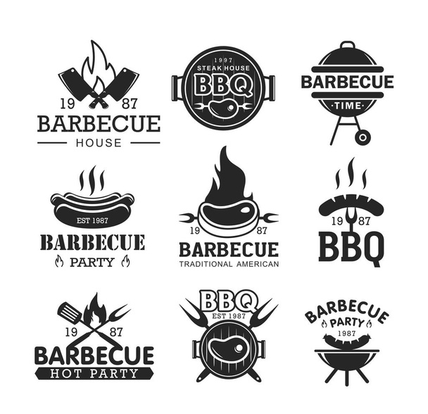 Barbeque party black and whitevector logo set - Vector, Imagen