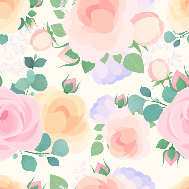Flowers pastel color flat vector seamless pattern - Vettoriali, immagini