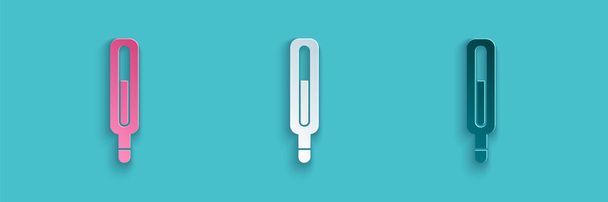 Cięcie papieru Termometr medyczny do ikony badania lekarskiego izolowany na niebieskim tle. Papier w stylu sztuki. Wektor. - Wektor, obraz