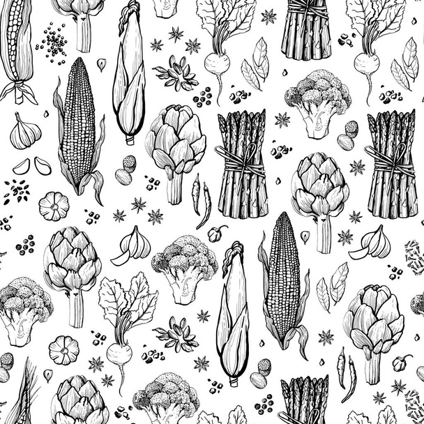 Graphic vegetable hand drawn pattern - Vettoriali, immagini