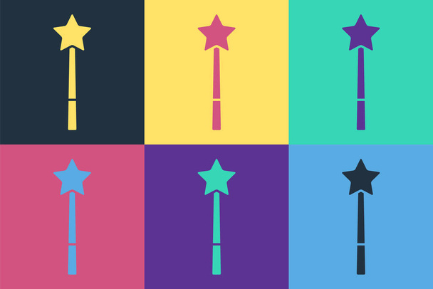 Pop art Magic wand icon isolated on color background. Star shape magic accessory. Magical power.  Vector. - Vector, Image