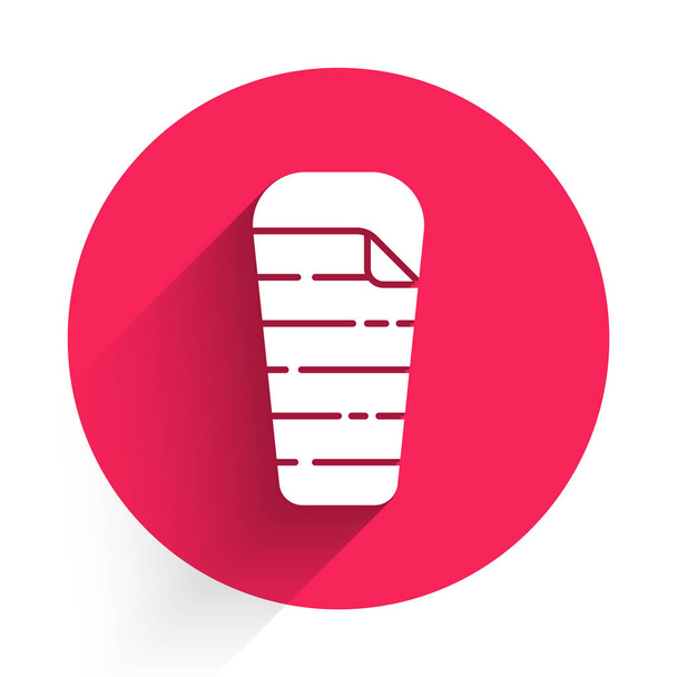 White Sleeping bag icon isolated with long shadow. Red circle button. Vector. - Vector, Image