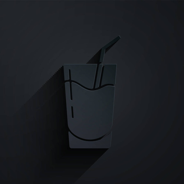 Paper cut Cocktail and alcohol drink icon isolated on black background. Paper art style. Vector. - Διάνυσμα, εικόνα