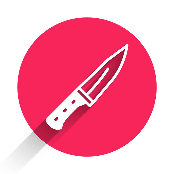 White Meat chopper icon isolated with long shadow. Butcher knife. Kitchen knife for meat. Butcher knife. Red circle button. Vector. - Vektor, obrázek