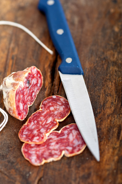 italian salame pressato pressed slicing - Photo, Image