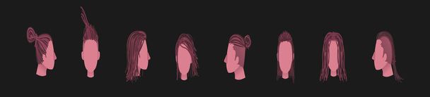 conjunto de cabeça de desenho animado com penteados afro. modelo de design de ícone de desenho animado moderno com vários modelos. ilustração vetorial isolado no fundo preto - Vetor, Imagem