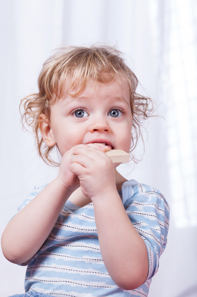 Little child biting toy - Foto, immagini