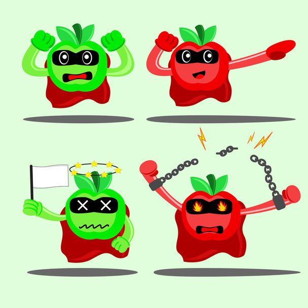 Illustration vector graphic cartoon character of apple superhero expression - Vector, Image