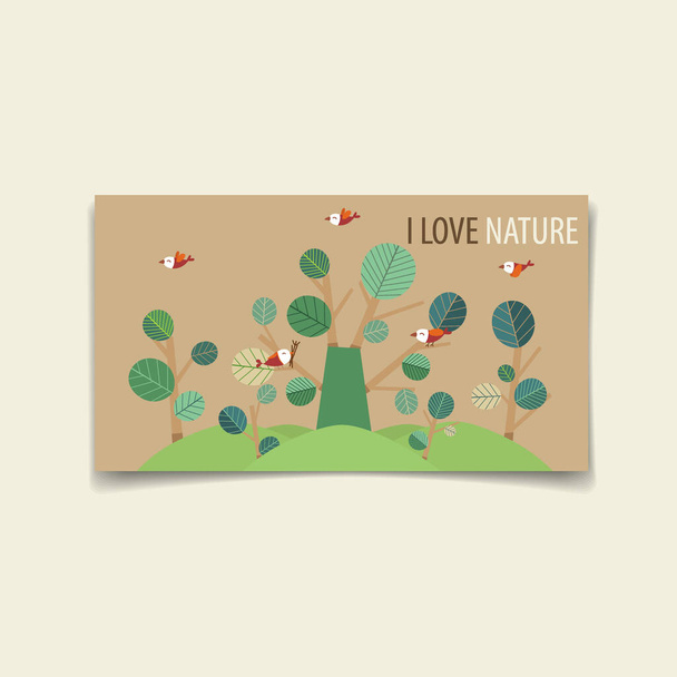 Nature banner. Green Eco Earth with trees, vector illustration. - Vector, afbeelding