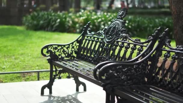Klassieke metalen banken in het Alameda Central Public Park - Video