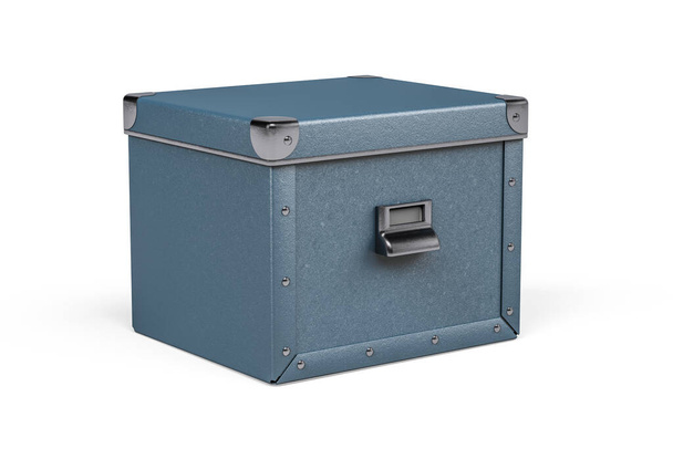 Dokumentenbox aus Metall in blauer Farbe isoliert auf weißem Hintergrund - 3D-Renderer - Foto, Bild