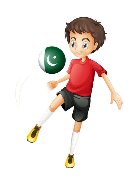 Um menino usando a bola com a bandeira do Paquistão
 - Vetor, Imagem
