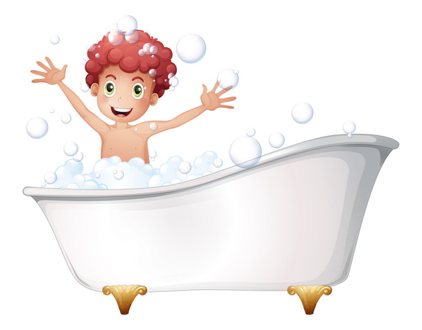 Kylpyamme, jossa nuori poika leikkii
 - Vektori, kuva