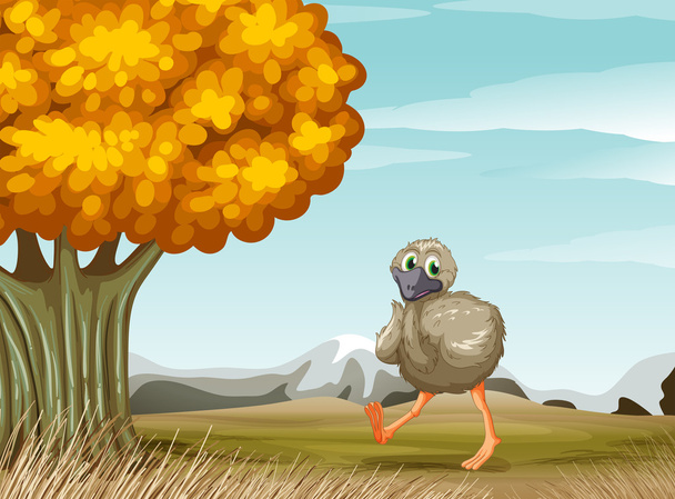 An ostrich near the big tree - Vector, Image