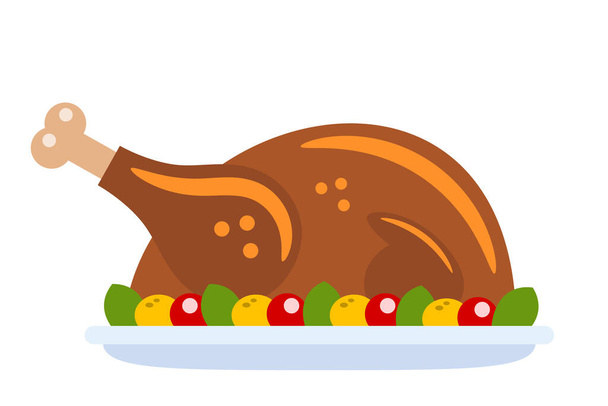 turkey on the plate vector illustration isolated on white background. - Vector, Image