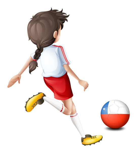 Şili bayrağı ile topu tekmelemek bir kadın oyuncu - Vektör, Görsel