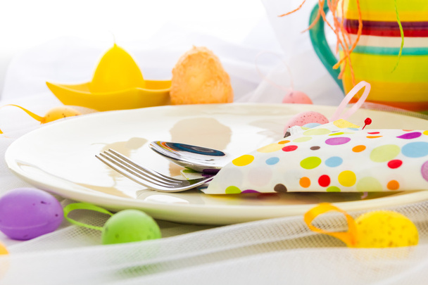 Cutlery wrapped napkin Easter table - Valokuva, kuva