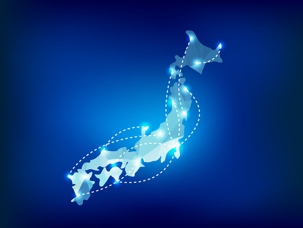 Япония карта многоугольников с местами с точечным освещением
 - Вектор,изображение
