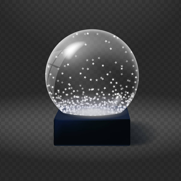 Sfera di Natale in vetro in stile realistico. Globi di Natale con fiocchi di stella. sfera di cristallo di Natale. Illustrazione vettoriale - Vettoriali, immagini